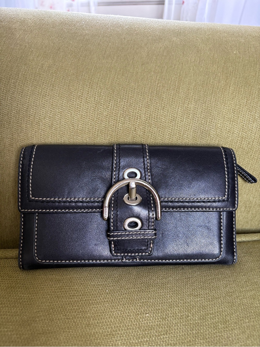 Coach Black Leather Wallet with Silver-Tone Buckle